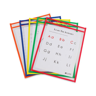 C-Line® Reusable Dry Erase Pockets, 9 x 12, Assorted Primary Colors, 10/Pack (CLI40610)