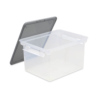 Storex Portable File Tote with Locking Handles, Letter/Legal Files, 18.5" x 14.25" x 10.88", Clear/Silver (STX61530U01C)