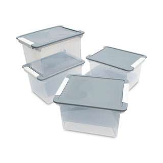 Storex Portable File Tote with Locking Handles, Letter/Legal Files, 18.5" x 14.25" x 10.88", Clear/Silver (STX61530U01C)