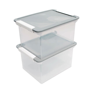 Storex Portable File Tote with Locking Handles, Letter/Legal Files, 18.5" x 14.25" x 10.88", Clear/Silver (STX61530U01C)
