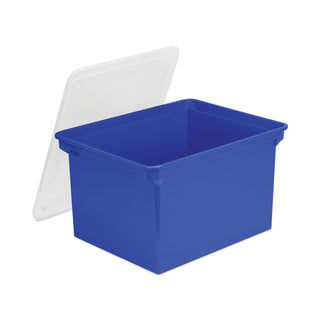 Storex Plastic File Tote, Letter/Legal Files, 18.5" x 14.25" x 10.88", Blue/Clear (STX61554U01C)
