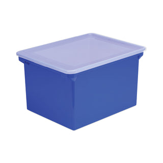 Storex Plastic File Tote, Letter/Legal Files, 18.5" x 14.25" x 10.88", Blue/Clear (STX61554U01C)