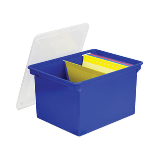 Storex Plastic File Tote, Letter/Legal Files, 18.5" x 14.25" x 10.88", Blue/Clear (STX61554U01C)