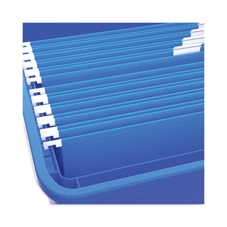 Storex Plastic File Tote, Letter/Legal Files, 18.5" x 14.25" x 10.88", Blue/Clear (STX61554U01C)