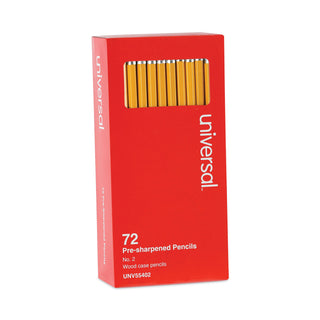 Universal® #2 Pre-Sharpened Woodcase Pencil, HB (#2), Black Lead, Yellow Barrel, 72/Pack (UNV55402)