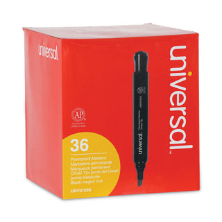 Universal® Chisel Tip Permanent Marker Value Pack, Broad Chisel Tip, Black, 36/Pack (UNV07050)