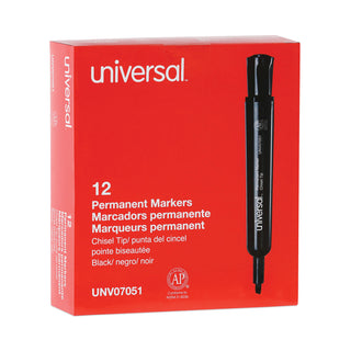 Universal® Chisel Tip Permanent Marker, Broad Chisel Tip, Black, Dozen (UNV07051)