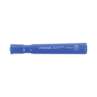Universal® Chisel Tip Permanent Marker, Broad Chisel Tip, Blue, Dozen (UNV07053)