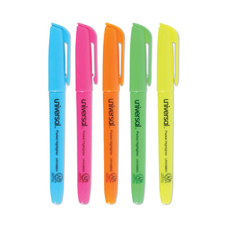 Universal® Pocket Highlighters, Assorted Ink Colors, Chisel Tip, Assorted Barrel Colors, 5/Set (UNV08850)