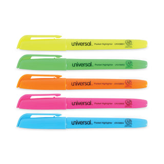 Universal® Pocket Highlighters, Assorted Ink Colors, Chisel Tip, Assorted Barrel Colors, 5/Set (UNV08850)