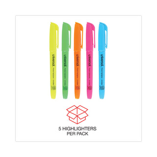Universal® Pocket Highlighters, Assorted Ink Colors, Chisel Tip, Assorted Barrel Colors, 5/Set (UNV08850)
