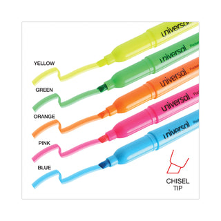 Universal® Pocket Highlighters, Assorted Ink Colors, Chisel Tip, Assorted Barrel Colors, 5/Set (UNV08850)