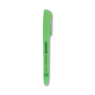Universal® Pocket Highlighters, Fluorescent Green Ink, Chisel Tip, Green Barrel, Dozen (UNV08852)