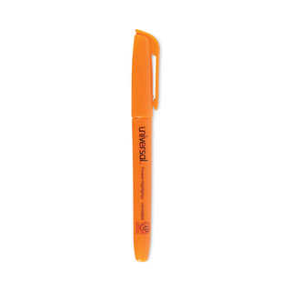 Universal® Pocket Highlighters, Fluorescent Orange Ink, Chisel Tip, Orange Barrel, Dozen (UNV08853)