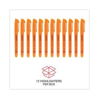 Universal® Pocket Highlighters, Fluorescent Orange Ink, Chisel Tip, Orange Barrel, Dozen (UNV08853)