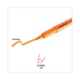Universal® Pocket Highlighters, Fluorescent Orange Ink, Chisel Tip, Orange Barrel, Dozen (UNV08853)