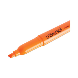 Universal® Pocket Highlighters, Fluorescent Orange Ink, Chisel Tip, Orange Barrel, Dozen (UNV08853)