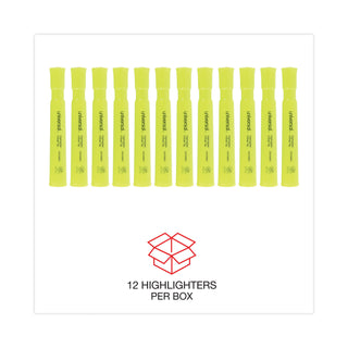 Universal® Desk Highlighters, Fluorescent Yellow Ink, Chisel Tip, Yellow Barrel, Dozen (UNV08861)