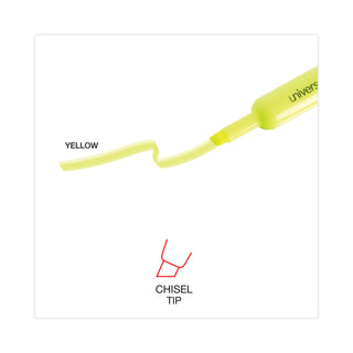 Universal® Desk Highlighters, Fluorescent Yellow Ink, Chisel Tip, Yellow Barrel, Dozen (UNV08861)