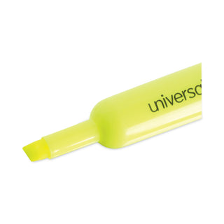 Universal® Desk Highlighters, Fluorescent Yellow Ink, Chisel Tip, Yellow Barrel, Dozen (UNV08861)