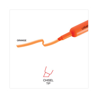 Universal® Desk Highlighters, Fluorescent Orange Ink, Chisel Tip, Orange Barrel, Dozen (UNV08863)