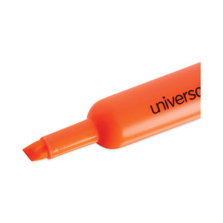 Universal® Desk Highlighters, Fluorescent Orange Ink, Chisel Tip, Orange Barrel, Dozen (UNV08863)