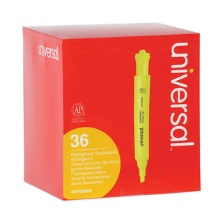 Universal® Desk Highlighter Value Pack, Fluorescent Yellow Ink, Chisel Tip, Yellow Barrel, 36/Pack (UNV08866)