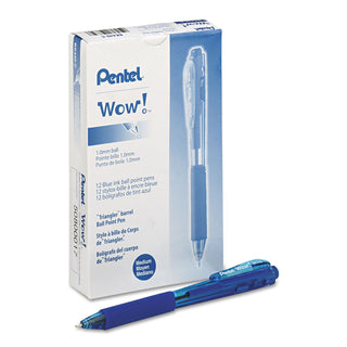 Pentel® WOW! Retractable Ballpoint Pen, Medium 1 mm, Blue Ink/Barrel, Dozen (PENBK440C)
