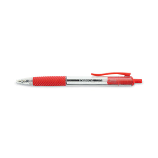 Universal® Comfort Grip Ballpoint Pen, Retractable, Medium 1 mm, Red Ink, Clear Barrel, Dozen (UNV15532)