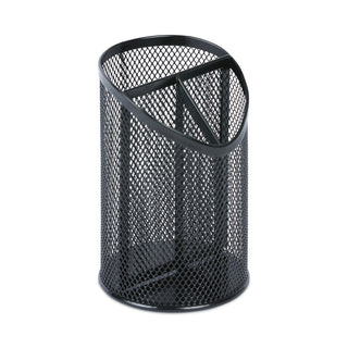 Universal® Metal Mesh 3-Compartment Pencil Cup, 4.13" Diameter x 6"h, Black (UNV20019)