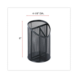 Universal® Metal Mesh 3-Compartment Pencil Cup, 4.13" Diameter x 6"h, Black (UNV20019)