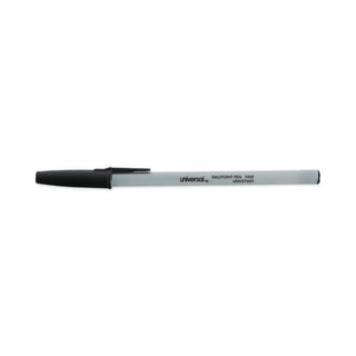 Universal® Ballpoint Pen, Stick, Fine 0.7 mm, Black Ink, Gray Barrel, Dozen (UNV27420)