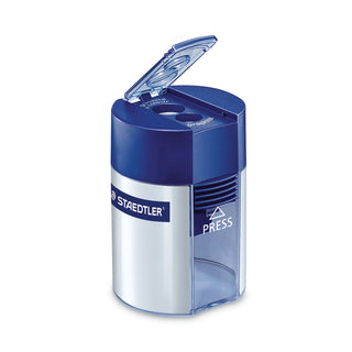 Staedtler® Handheld Manual Double-Hole Plastic Sharpener, 1.57 x 1.65 x 2.2, Blue/Silver, 6/Box (STD512001BK)