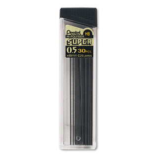 Pentel® Super Hi-Polymer Lead Refills, 0.5 mm, HB, Black, 30/Tube (PENC25HB)