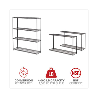 Alera® All-Purpose Wire Shelving Starter Kit, 4-Shelf, 60 x 18 x 72, Black Anthracite Plus (ALESW206018BA)