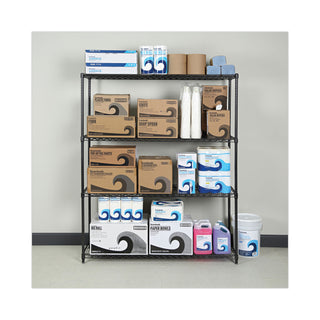 Alera® All-Purpose Wire Shelving Starter Kit, 4-Shelf, 60 x 18 x 72, Black Anthracite Plus (ALESW206018BA)