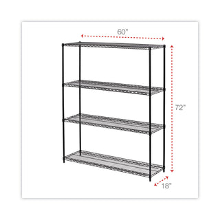 Alera® All-Purpose Wire Shelving Starter Kit, 4-Shelf, 60 x 18 x 72, Black Anthracite Plus (ALESW206018BA)