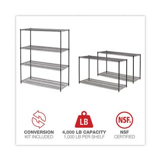 Alera® All-Purpose Wire Shelving Starter Kit, 4-Shelf, 60 x 24 x 72, Black Anthracite Plus (ALESW206024BA)