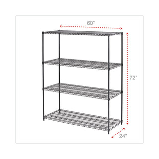 Alera® All-Purpose Wire Shelving Starter Kit, 4-Shelf, 60 x 24 x 72, Black Anthracite Plus (ALESW206024BA)