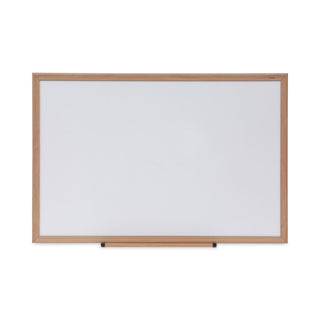 Universal® Deluxe Melamine Dry Erase Board, 36 x 24, Melamine White Surface, Oak Fiberboard Frame (UNV43619)