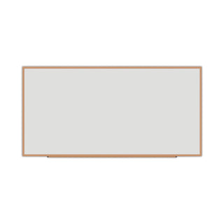 Universal® Deluxe Melamine Dry Erase Board, 96 x 48, Melamine White Surface, Oak Fiberboard Frame (UNV43620)