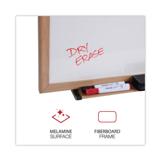 Universal® Deluxe Melamine Dry Erase Board, 96 x 48, Melamine White Surface, Oak Fiberboard Frame (UNV43620)