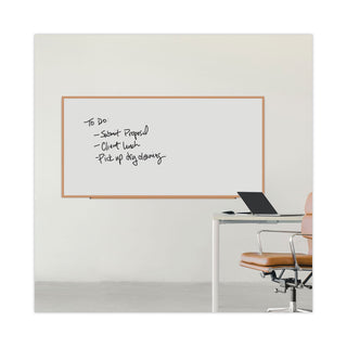 Universal® Deluxe Melamine Dry Erase Board, 96 x 48, Melamine White Surface, Oak Fiberboard Frame (UNV43620)