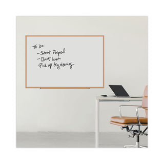 Universal® Deluxe Melamine Dry Erase Board, 72 x 48, Melamine White Surface, Oak Fiberboard Frame (UNV43621)