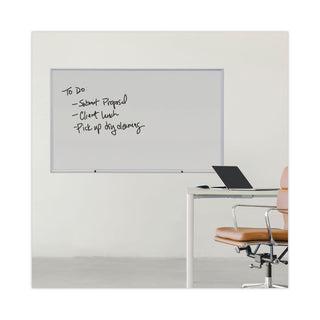 Universal® Deluxe Melamine Dry Erase Board, 60 x 36, Melamine White Surface, Silver Anodized Aluminum Frame (UNV43625)