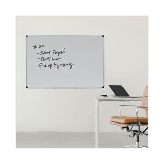 Universal® Magnetic Steel Dry Erase Marker Board, 72 x 48, White Surface, Aluminum/Plastic Frame (UNV43735)