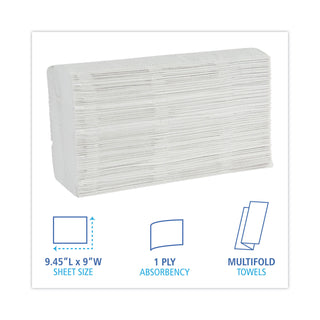 Boardwalk® Multifold Paper Towels, 1-Ply, 9 x 9.45, White, 250 Towels/Pack, 16 Packs/Carton (6200BW)