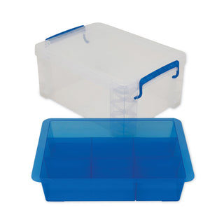 Advantus Super Stacker Divided Storage Box, Clear w/Blue Tray/Handles, 10.3 x 14.25x 6.5 (AVT37371)
