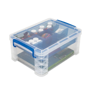 Advantus Super Stacker Divided Storage Box, Clear w/Blue Tray/Handles, 10.3 x 14.25x 6.5 (AVT37371)