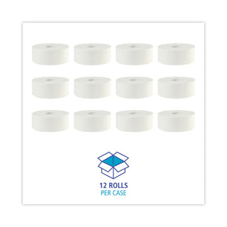 Boardwalk® JRT Bath Tissue, Jumbo, Septic Safe, 2-Ply, White, 3.3" x 1,000 ft, 12 Rolls/Carton (6100BW)